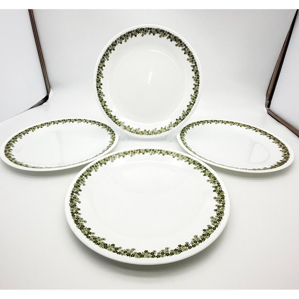 Corelle Crazy Daisy Spring Blossom Green Dinner Plates Set of 4 Vintage 10.25in - Picture 2 of 7